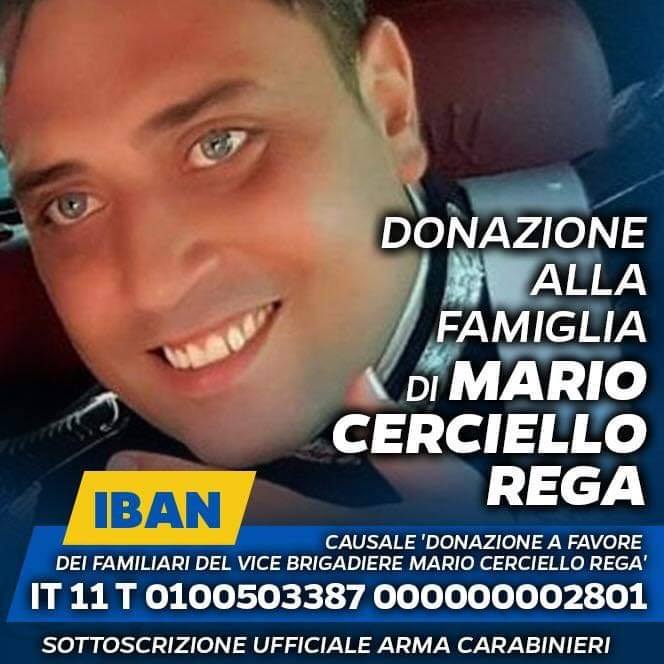 Adesione alla raccolta fondi dell’Arma dei Carabinieri a favore dei familiari del Vice Brigadiere Mario Cerciello Rega – DOCUMENTI IN ALLEGATO