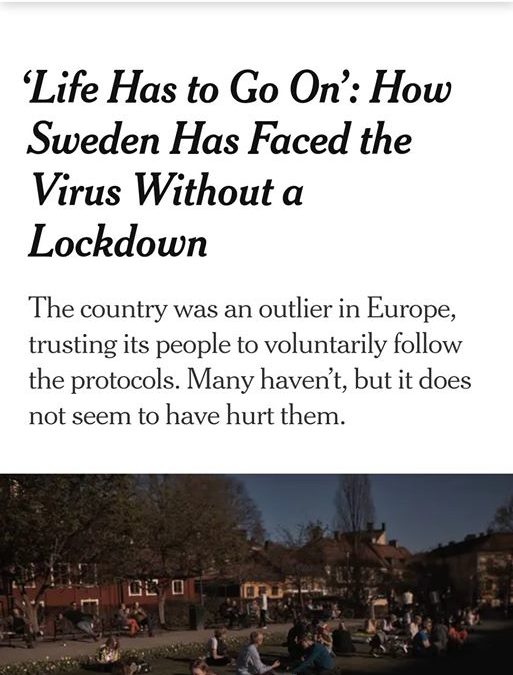 “La vita deve continuare”: come la Svezia ha affrontato il virus senza il Lockdown – ARTICOLO nytimes.com