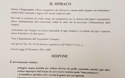 Il Bene Comune per eccellenza: l’acqua. Ordinanza comunale contro gli sprechi