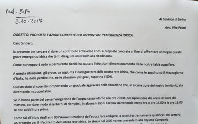 Lettera aperta al Sindaco di Serino. Proposte e azioni concrete per affrontare l’emergenza idrica – RASSEGNA STAMPA