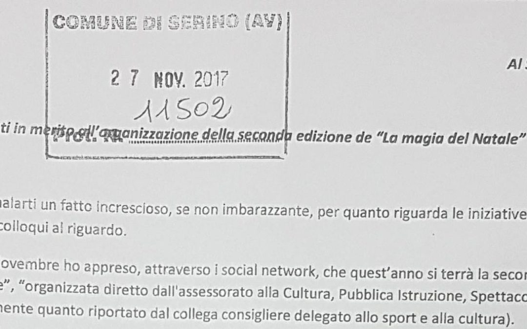 Richiesta chiarimenti in merito all’organizzazione della seconda edizione de “La magia del Natale” – ALLEGATI