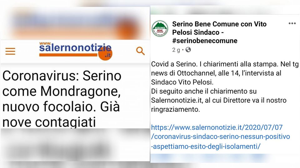 Vergognosamente il Sindaco di Serino ringrazia chi ha diffuso fake news sulla nostra comunità